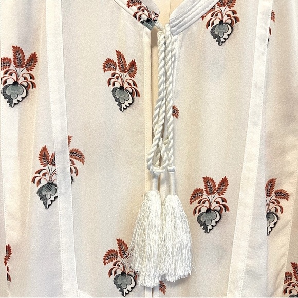 A.L.C. Hari Front Tie Floral Silk Blouse, cream, size 10 - Picture 9 of 16